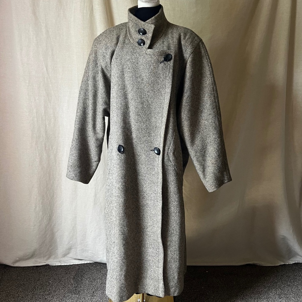 Vintage Raspini Wool Herringbone Coat Women's Size 22 Oversized Long Coat USA